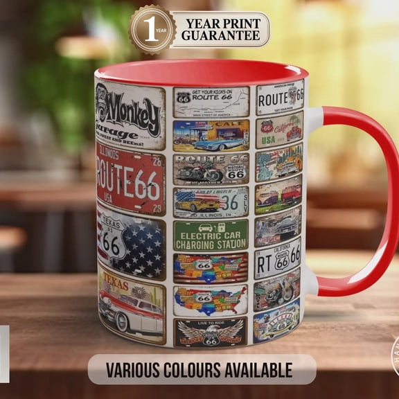 Route 66 Mug: Vintage US Highway Sign Collage - Biker Road Trip Gift