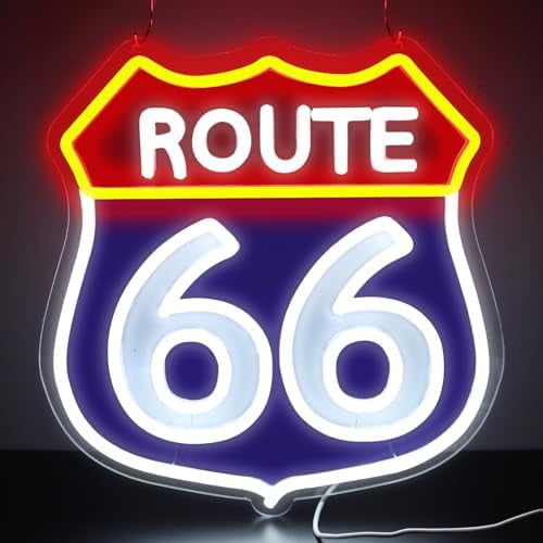 Route 66 Neon Signs,LED Vintage 66 Road Lights, Room Decor for Garage,Home, Room, Man Cave, Party, Birthday Gift for Family Friends Kids-12.6412.2 IN-USB Powered-Acrylic$$Tools & Hardware Other