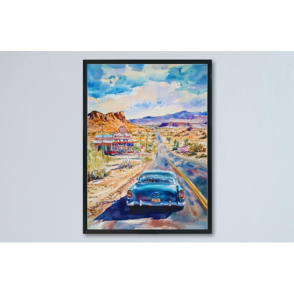 Route 66 Painterly Travel Landscape Wall Decor Unframed Paper Print