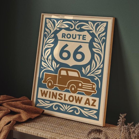 Route 66 Poster Winslow Az Pickup Truck Vintage Americana Travel, Unframed Paper Poster 11x14in