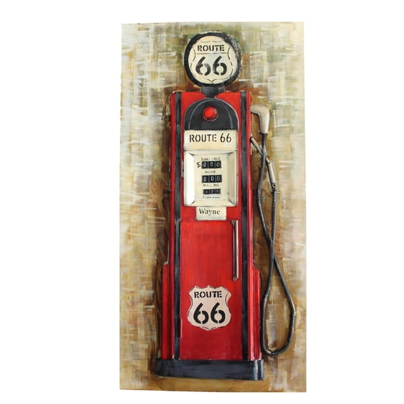 Route 66 Red Gas Pump 3D Sheet Metal Wall Art Painting 40" x 2" x 79"H