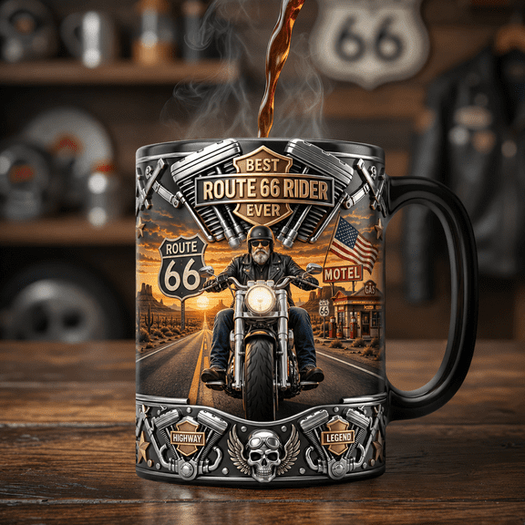 Route 66 Rider Magic Mug for Dad | Personalized Motorcycle Gift