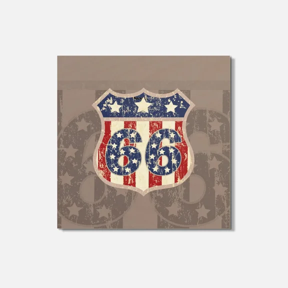 Route 66 Road Bar Grunge Usa 4'' X 4'' Square Wooden Coaster