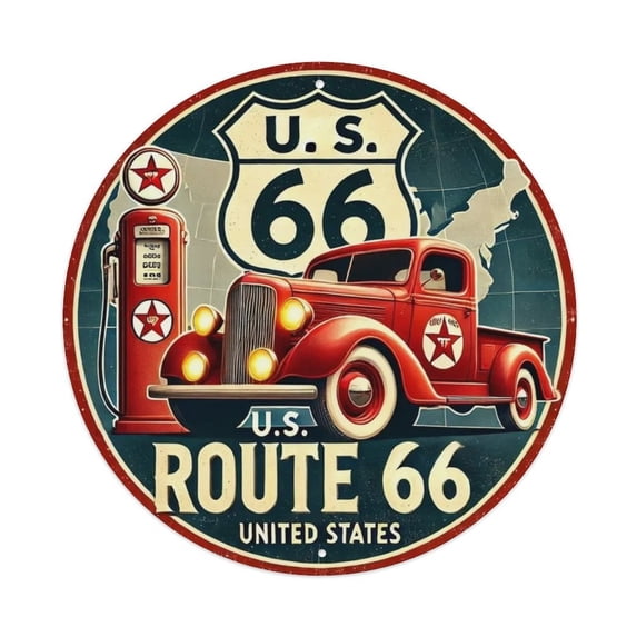 Route 66 Round Tin Sign Vintage Metal Sign Office Living Room Bar ...