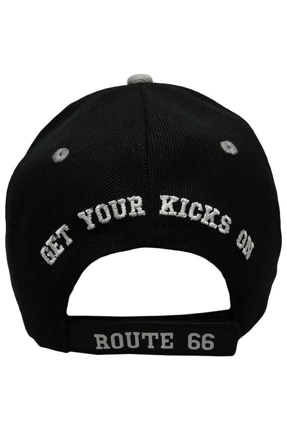 Rte 66 Get Your Kicks State Highway Black Embroidered Cap Hat (TW)