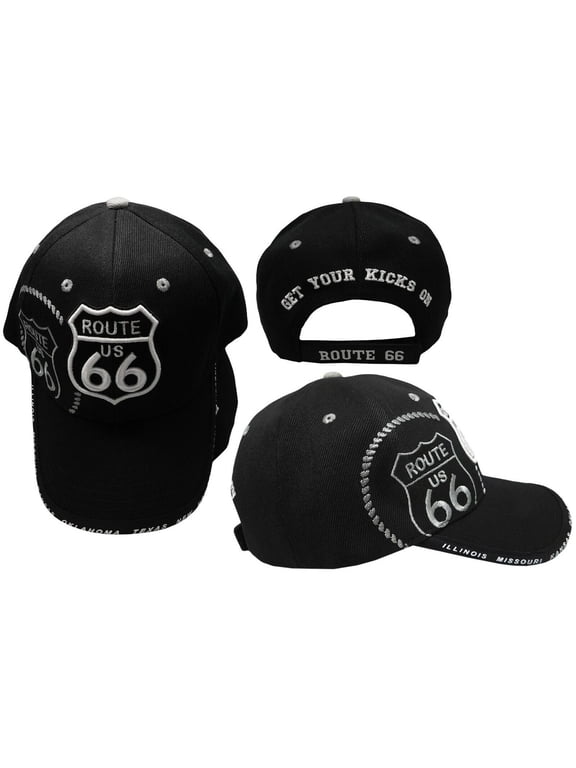 Route 66 Rte 66 Get Your Kicks State Highway Black Embroidered Cap
