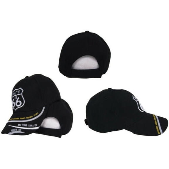 Route 66 Rte 66 Get Your Kicks State List Black Embroidered Cap Hat CAP981B TOPW