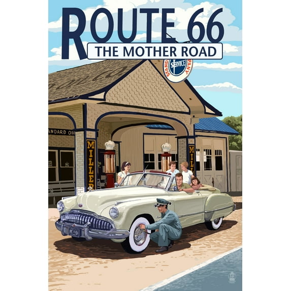 Route 66, Service Station (9x12 Wall Art Print, Home Decor)