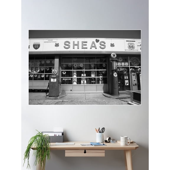 Route 66 - Shea'S Filling Station Poster Wall Art, Modern Wall Decor For Living Room Bedroom, 12x18 UNFRAMED