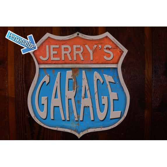 Route 66 Shield Custom Garage Tin Sign. Custom Tin Sign