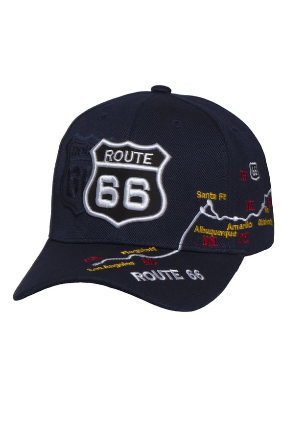 Route 66 Sign Adjustable Hook & Loop Hat - Navy