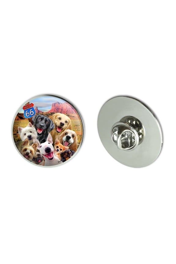 Route 66 Southwest Dogs Selfie Lab Retriever Westie Metal 1.1" Tie Tack Hat Lapel Pin Pinback