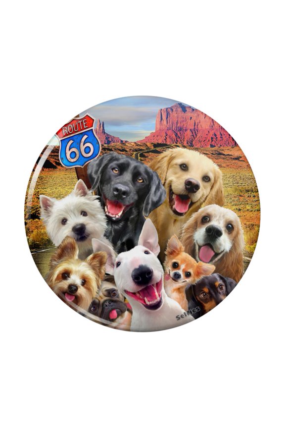 Route 66 Southwest Dogs Selfie Lab Retriever Westie Pinback Button Pin