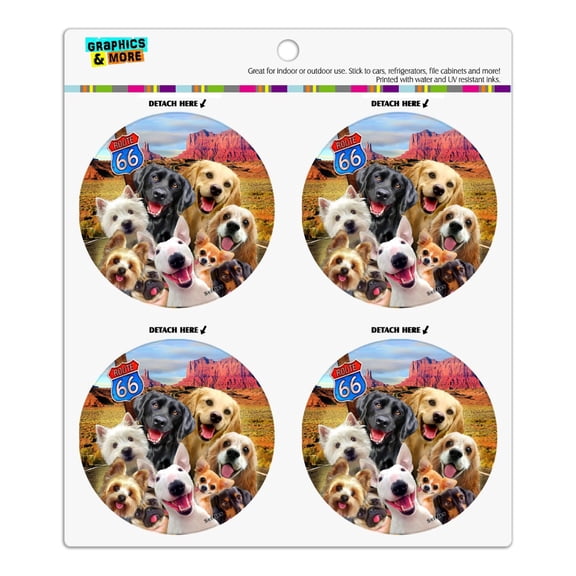 Route 66 Southwest Dogs Selfie Lab Retriever Westie Refrigerator Fridge Locker Vinyl Circle Magnet Set