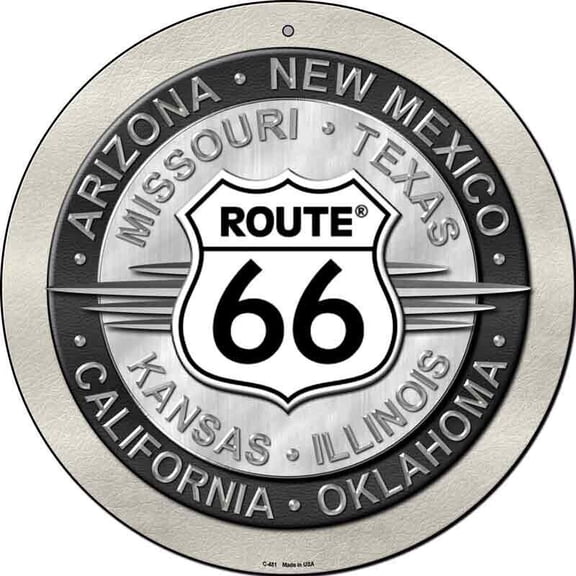 Route 66 States Round Circular Novelty Metal Sign Home Garage Wall Decor Size: 8 x 8 inch
