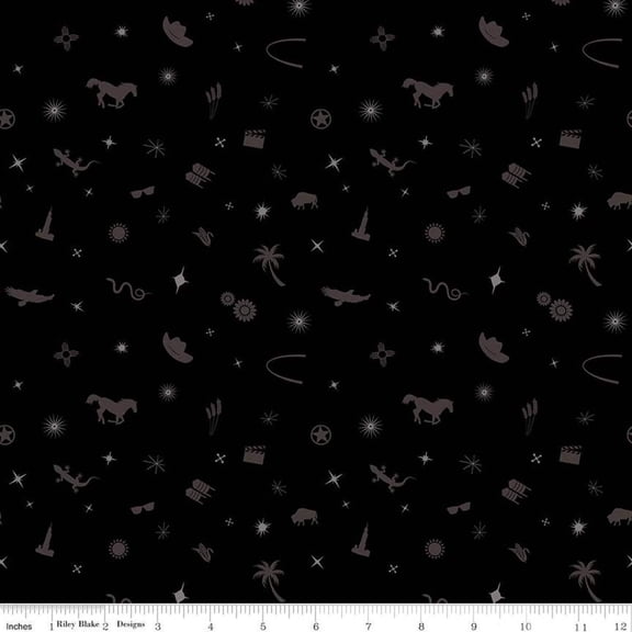 Route 66 Symbol Toss Black Cotton Fabric