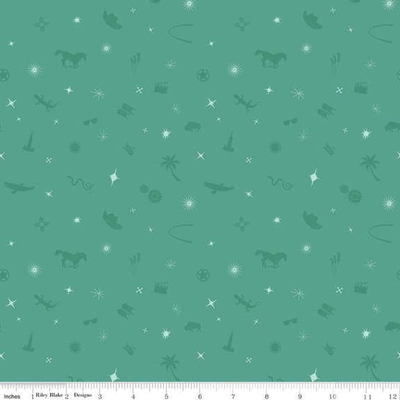 Route 66 Symbol Toss Sea Glass Cotton Fabric