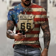 Route 66 T-Shirt Mens Route 66 Shirts Flag Vintage Route 66 Graphic Tee Shirt Casual Tshirt