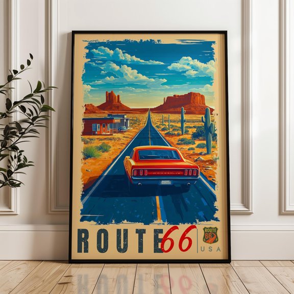 Route 66 Travel Print Vintage Highway Art Print, Unframed Paper Poster 8x10in