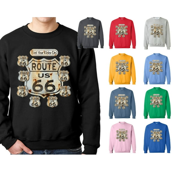 Route 66 UNISEX CREWNECK Route Us 66 Sweatshirt Get Your Kick On Route 66 Color Red Size 4X-large