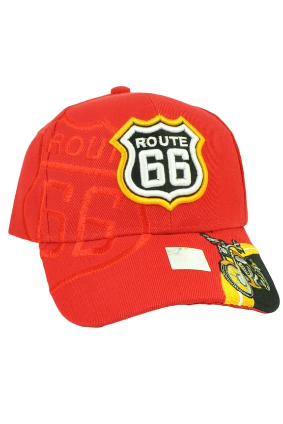 Route 66 USA First Highway Road Motorcycle Red Cruising Hat Cap Historic Old