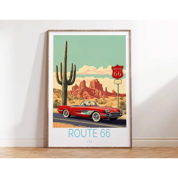 Route 66 USA Main Street America Housewarming Wall Art, Unframed Paper Print Size 8x12