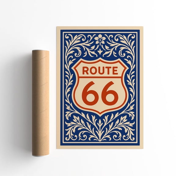 Route 66 Vintage Americana Rococo Decor Unframed Paper Print
