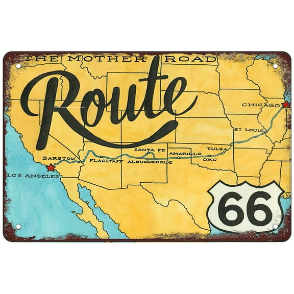 Route 66, map Retro Funny Metal Sheet Signs, Wall Decoration Size: 8 x 12 inch
