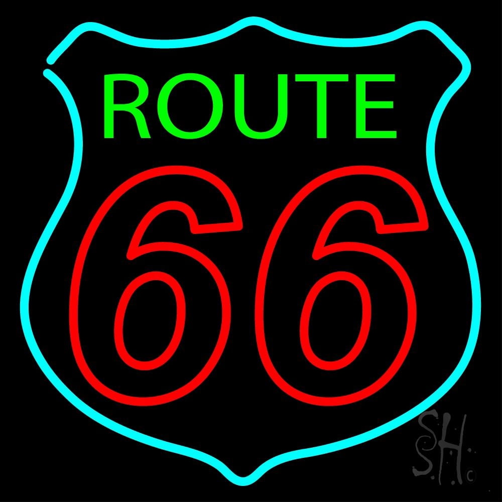Route Double Stroke 66 LED Neon Sign 16 x 16 - inches, Black Square Cut ...