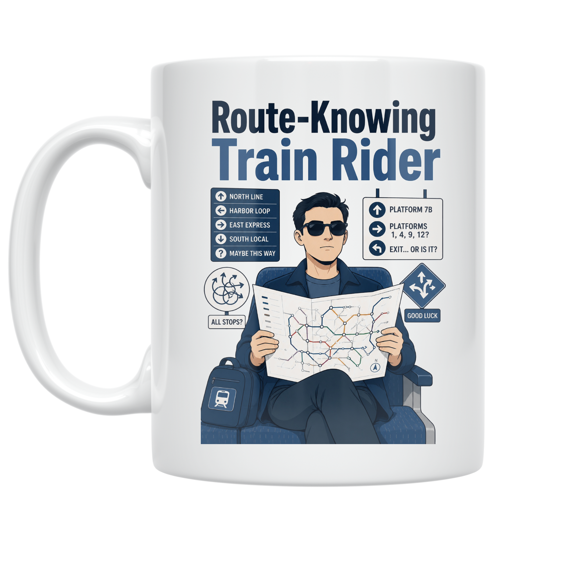 Route-Knowing Train Rider Humor - Train Travel Enthusiast - 11 oz Ceramic Coffee Mug