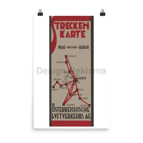 Route Map Austrian Airways 1932 Unframed Vintage Travel Poster
