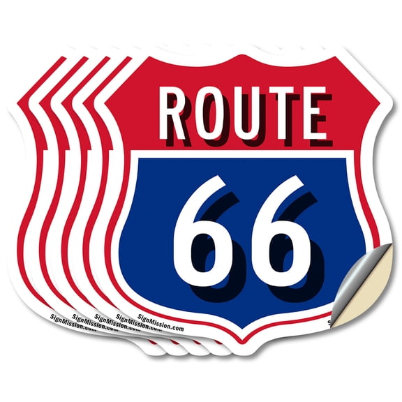 Route Marker Shield Sign Route 66 (5 Pack) 4 inch X 4 inch Shield Shaped Heavy Duty 3.2 mil Vinyl Decals Weather Resistant, UV Protected for Workplace Made in the USA