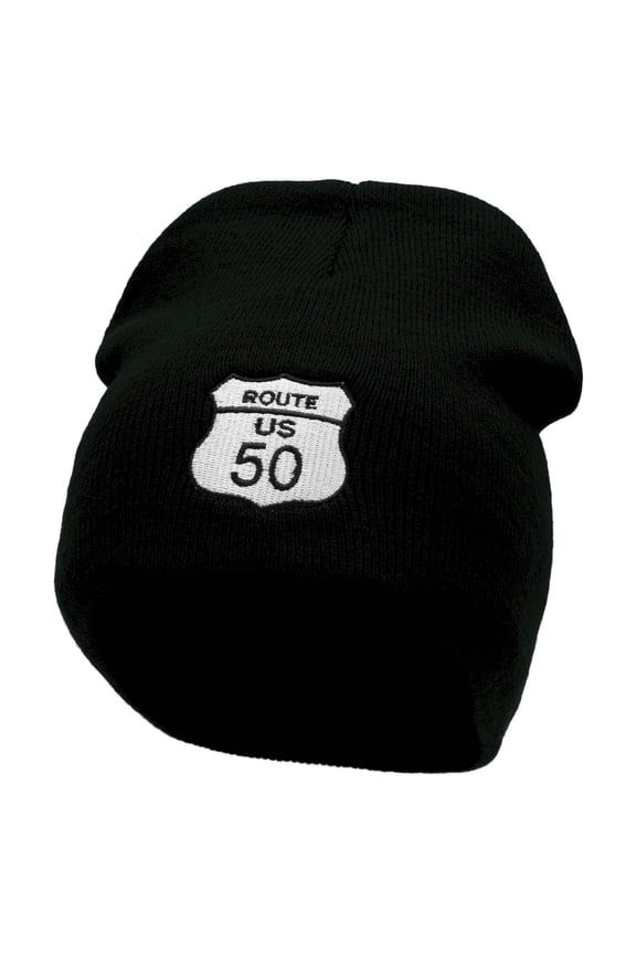 Route US 50 Sign Embroidered 8 inch Acrylic Short Blank Beanie - Black OSFM