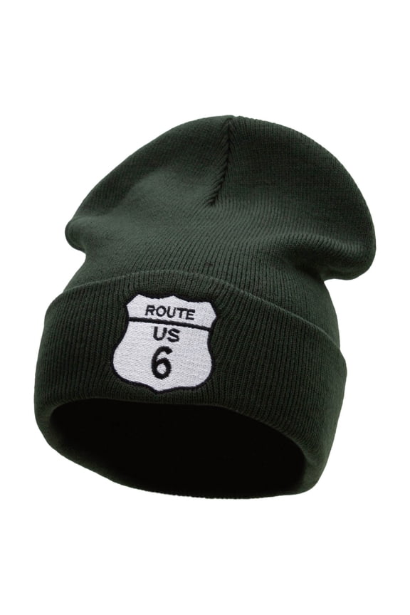Route US 6 Embroidered 12 Inch Long Knitted Beanie - Navy OSFM