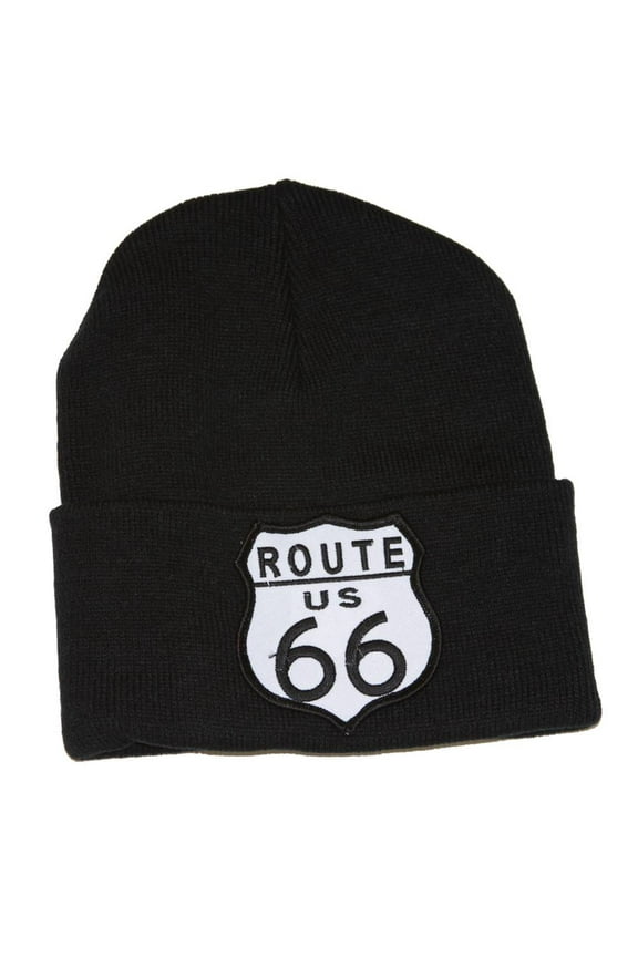 Route US 66 3D Patch Embroidery Cuff Beanie, Black