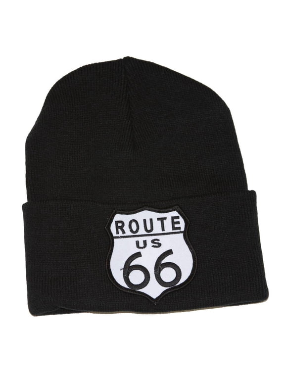Route US 66 3D Patch Embroidery Cuff Beanie, Black