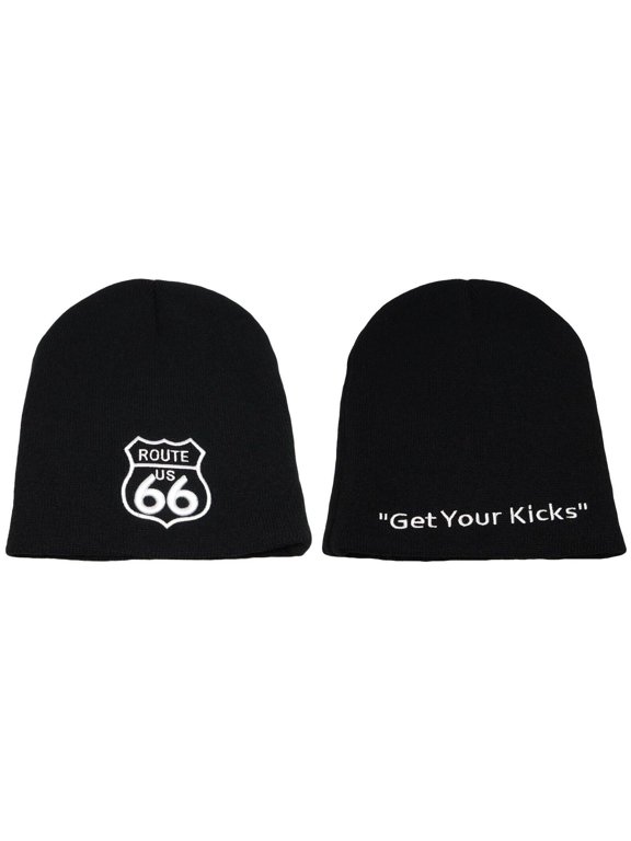 Route US 66 "Get Your Kicks" Black Embroidered Beanie Skull Cap Hat