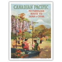 Route to Japan and China - Canadian Pacific - Vintage Ocean Liner Travel Poster c.1928 - Master Art Print (Unframed) 9in x 12in