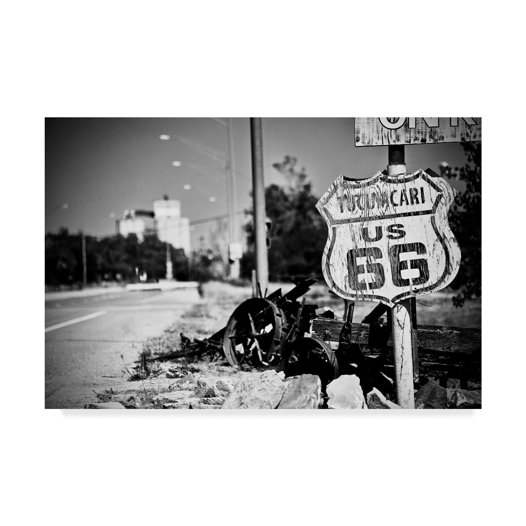 Route66 Sign Black and White' Canvas Art by American School
