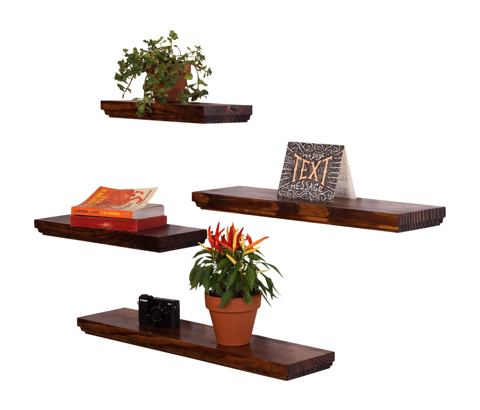 Routed Edge Pine Floating Shelves (Set of 4)