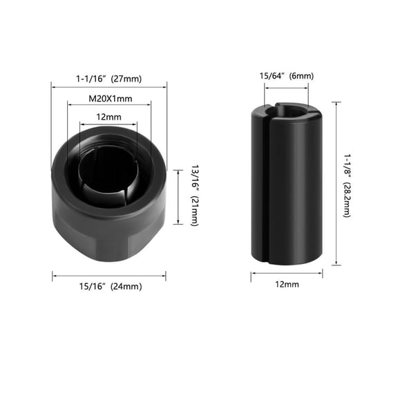 Router Bit Collet Chuck Adapter Set for Engraving Machines & Wood Routers, M20 Thread with 6mm/6.35mm/8mm/10mm Carbide Split Bushings, Includes Cone Nut(12x6)