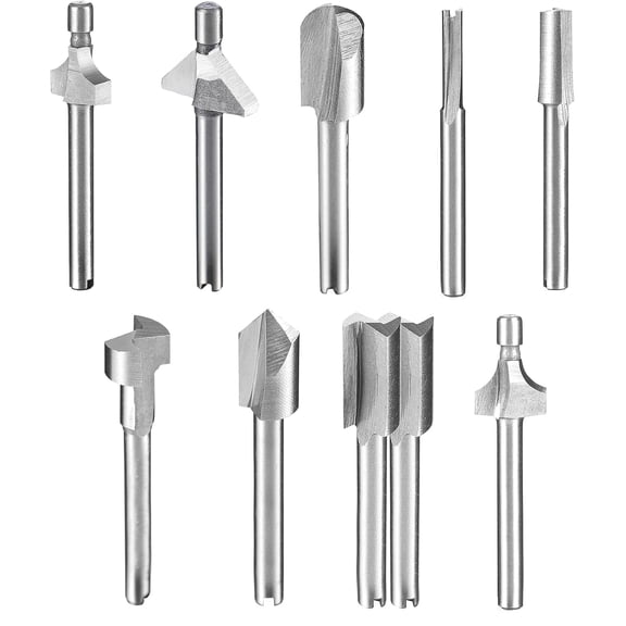 Router Carbide Engraving Bits for Dremel, 10 Pcs HSS Router Bit Set with 1/8"(3mm) Shank for Rotary Tools, Tools for DIY Woodworking, Edge Grooving, Drilling, Trimming, Carving