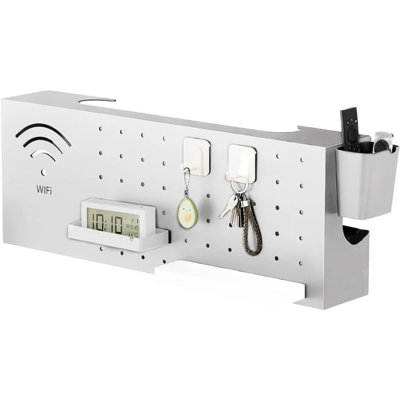 Router Cover - Wall Mount Carbon Steel Cable Organizer Box, Ventilated WiFi Storage Basket, Hidden Network Device Guard, Clean Setup Wire Arrangement for Neat Connection Management, Black