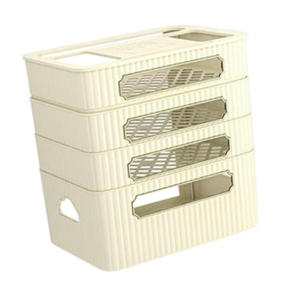 Router Storage Box Cord Arrangement Box Router Organizer Large Capacity Space Saving Wire Cable Storage Case for Bedroom Office Home Decor , Beige 4 Tier