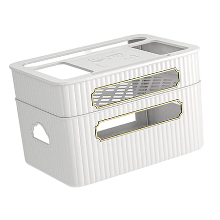 Router Storage Box Cord Arrangement Box Router Organizer Large Capacity Space Saving Wire Cable Storage Case for Bedroom Office Home Decor , White 2 Tier