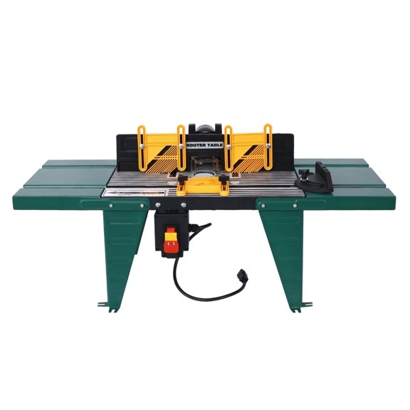 Router Table Woodworking - Electric Benchtop Router Table with Extension Tables & Miter Gauge, 6-Inch Base Compatibility, Steel Stands