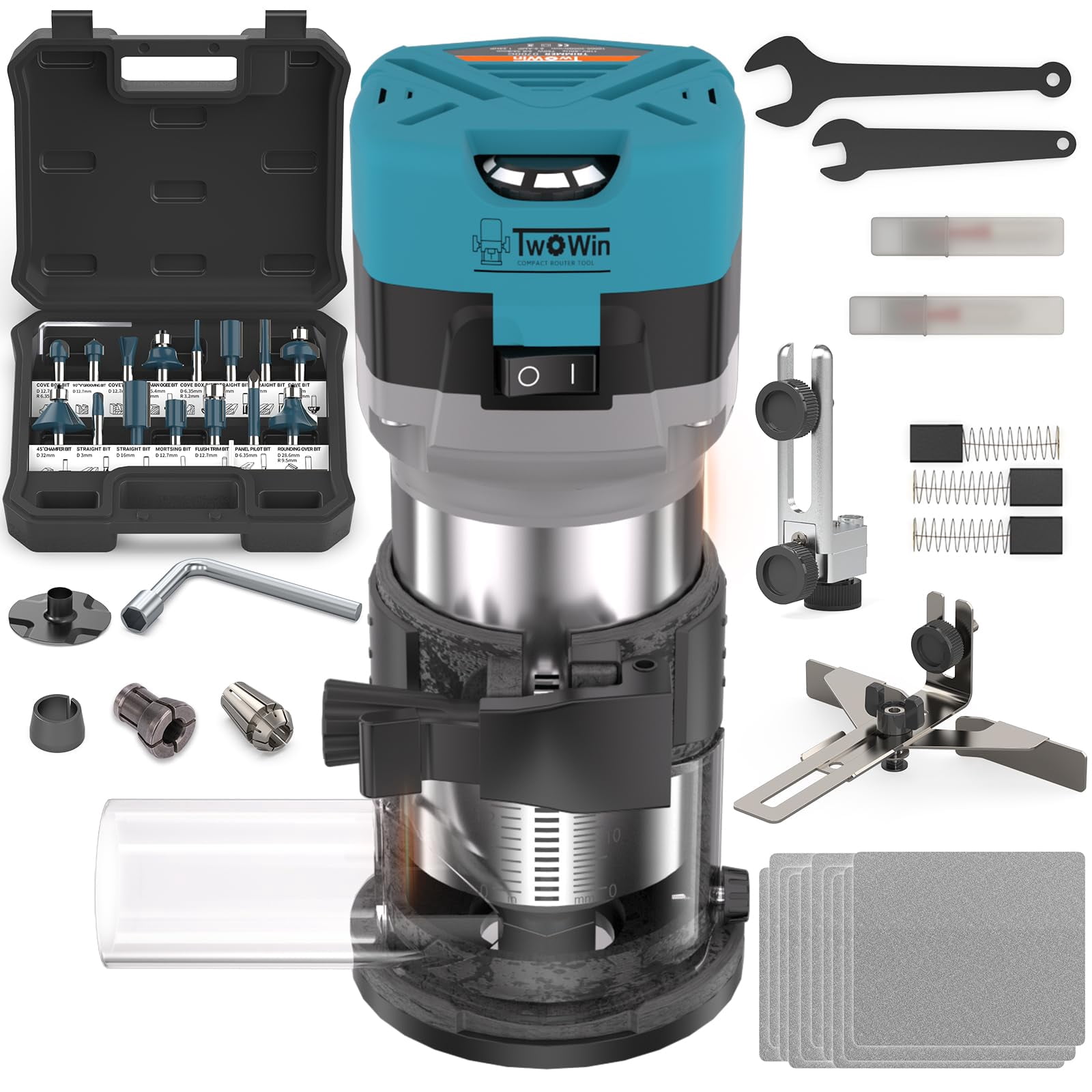 Router Tool, 6.5 Amp 1.25 HP Hand held Wood Router Tool, Compact Palm Trim Router for Woodworking, 6 Variable Speeds Fixed Base Laminate Router Woodworking Tool with Dust Hood 15PCS Router Bits