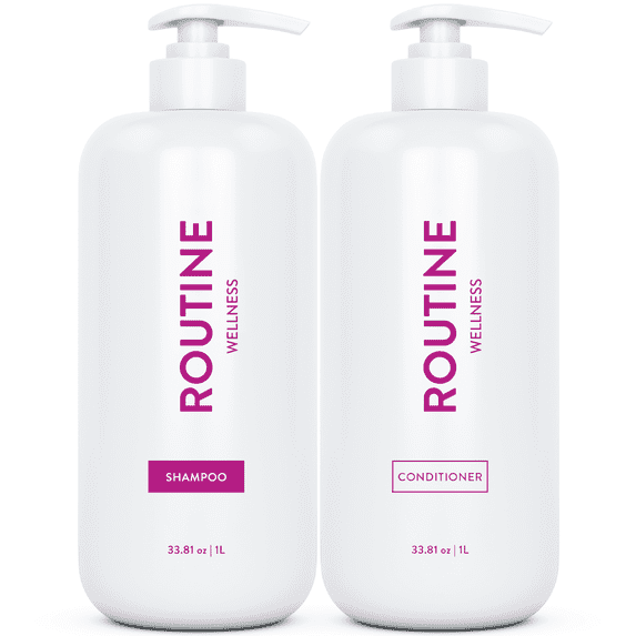 Routine Wellness 1 Liter Shampoo & Conditioner Set - Strengthening & Volumizing for Thinning Hair - Promotes Full, Voluminous, Healthy Hair - 1 Liter Rose Hips Set