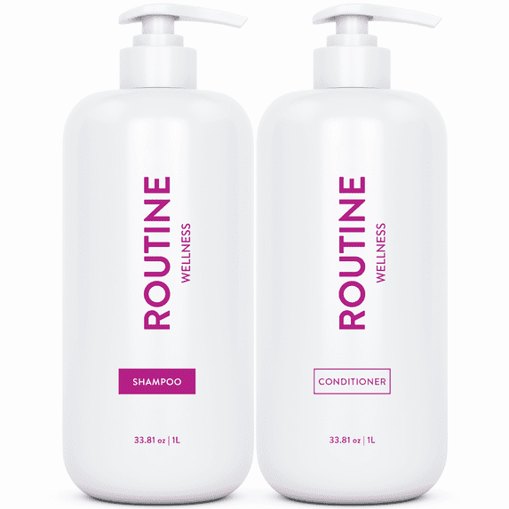 Routine Wellness 1 Liter Shampoo & Conditioner Set - Strengthening & Volumizing for Thinning Hair - Promotes Full, Voluminous, Healthy Hair - 1 Liter Rose Hips Set