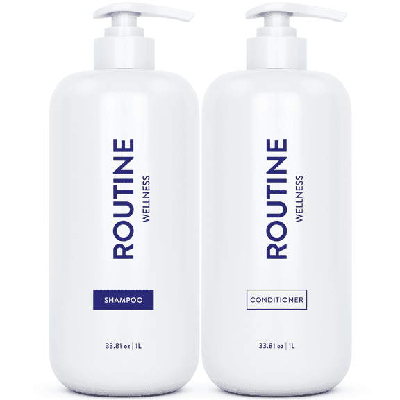 Routine Wellness 1 Liter Shampoo & Conditioner Set - Strengthening & Volumizing for Thinning Hair - Promotes Full, Voluminous, Healthy Hair - 1 Liter Unscented Set